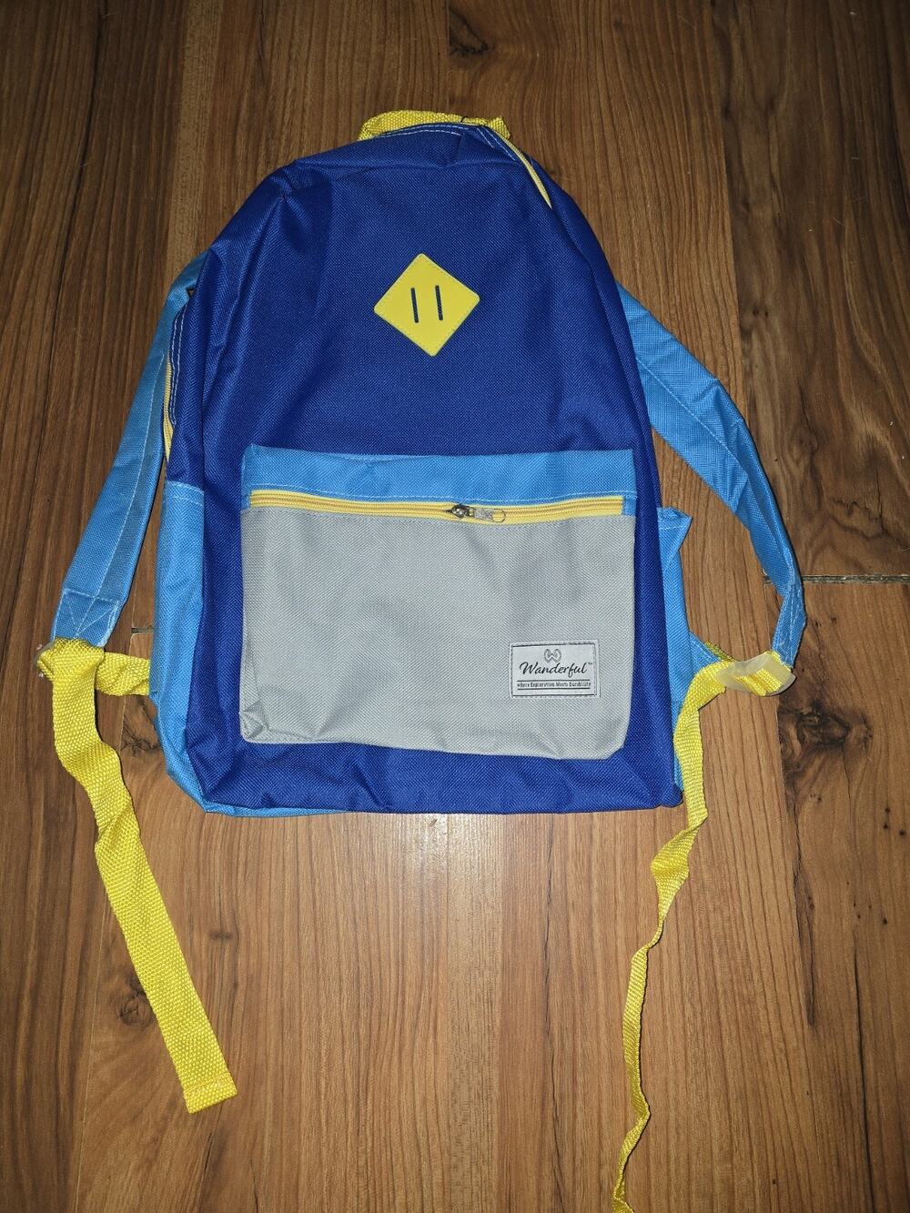 Wanderful Backpack Bookbag Boys Back To School 17x12" Blue Yellow S16